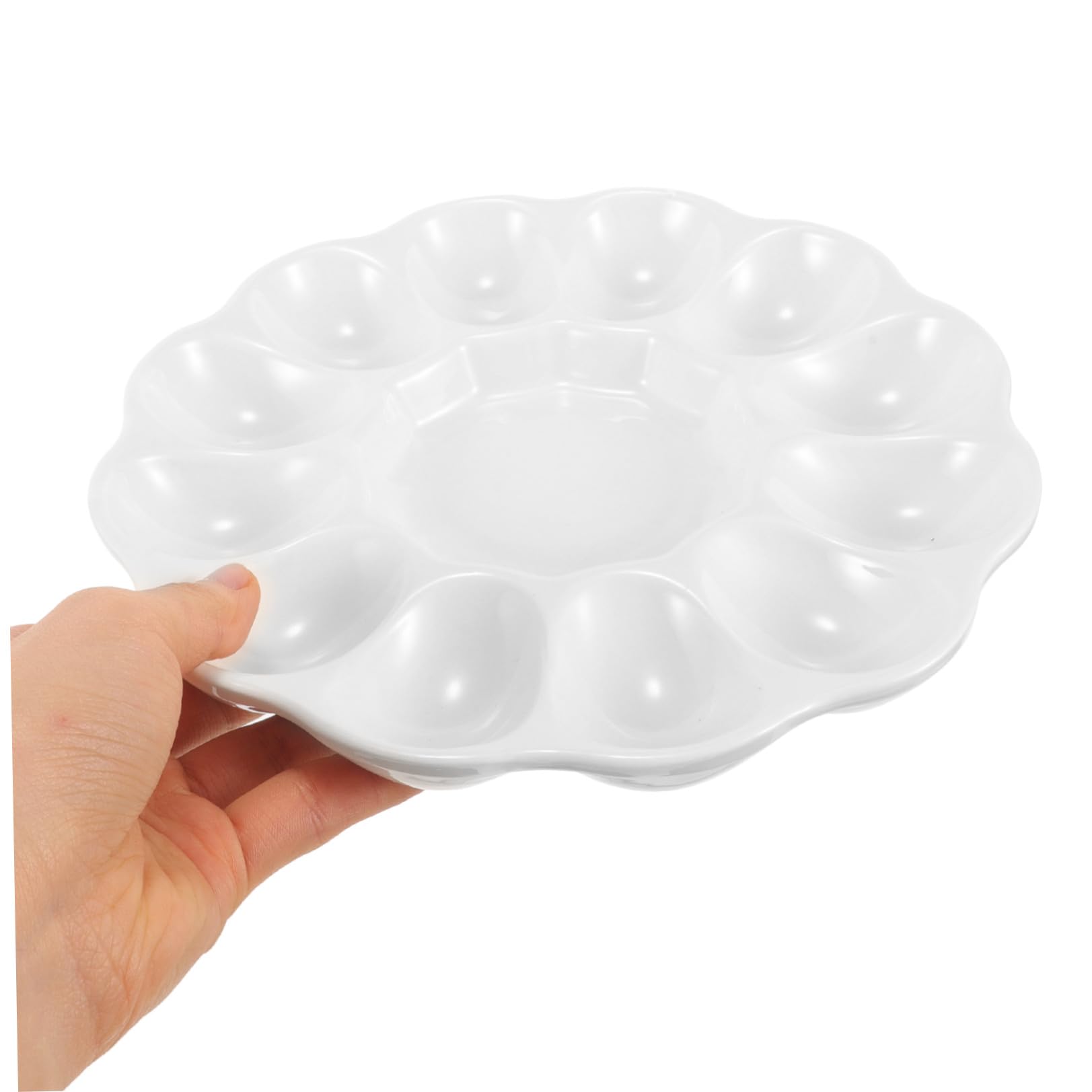 Piatto in Porcellana Bianca per Uova con Design a Scomparti Multipli, Fondo Piatto, Facile da Pulire e Adatto per Uso Quotidiano, per Tavola Pasquale
