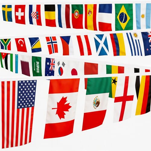 World Cup Flags Bunting 2026 include All 48 Teams Countries 46ft/14m World Cup Football 2026 Flags Bunting Banner Party Decorations World Flag Bunting for Garden Room Street Bar