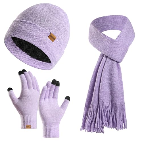 Enwokran Wintermütze Touchscreen Handschuhe Lang Schal Set Unisex Beanie Mütze Fleece Warme Haube Winterschal Kaschmir Strickmütze Strickschal mit Fleece Gefütterte Thermo...