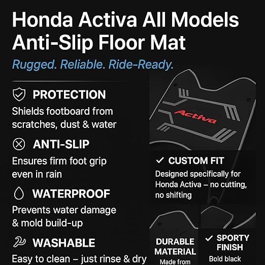 Image of DEEPON Scooter Floor Mat | Activa 5G Red Blue Custom Fit | Anti Slip Waterproof Rubber Mat for Footboard Protection All Weather Compatible with 3G 4G 5G