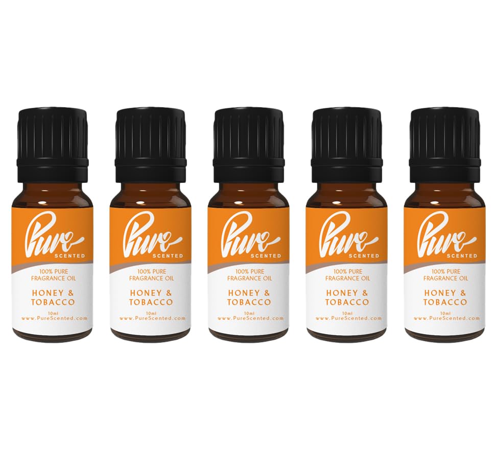 Pure Scented 50ml Fragrance Oils - 5 x 10ml Suitable for Candles, Soaps, Slime, Diffusers, Cosmetics, Wax Melts, Designer (5 x 10ml, Honey & Tobacco)