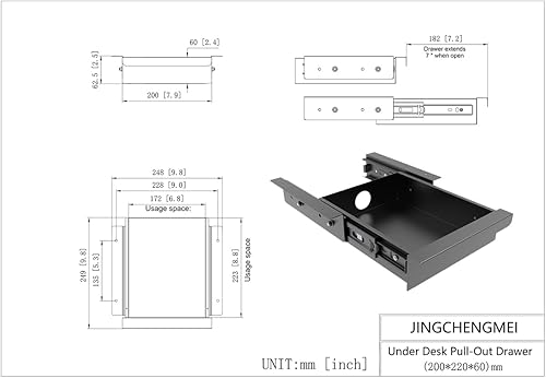 Miniatura 2 de Cajón extraíble deslizante montado debajo del escritorio para escritorio de oficina o mesa, organizador de almacenamiento para estación de trabajo
