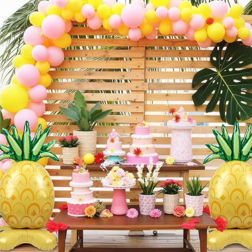 Image of PHOGARY 2 Pcs Big Pineapple Balloons, 59 Inch Standing Inflatable Pineapple Fruit Foil Balloon for Luau Hawaiian Tropical Summer Aloha Party Decoration Birthday Fruit Themed Party Supplies