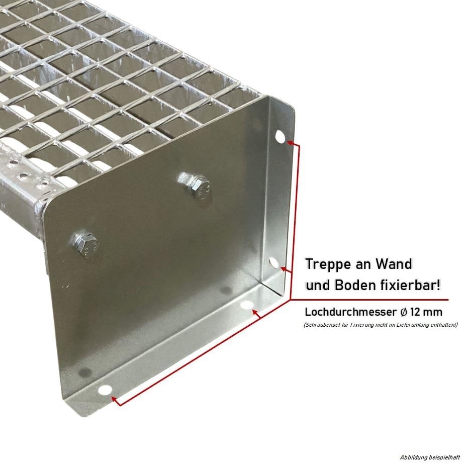 SRM Design 1 Stufen Treppe 100cm Breite Stahltreppe Standtreppe Wangentreppe Gitterrosttreppe Außentreppe Industrietreppe verzinkt Geschosshöhe 20cm