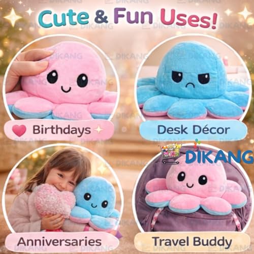 Image of DIKANG Dual Face Octopus Plushies Reversible Soft Toys for Girls | Teddy Bear Gift Stuffed Toys for Kids | Cute Trendy Toys Gifts for Girls | Birthday Gifts /Valentines Day /Anniversary (Octopus Toy)