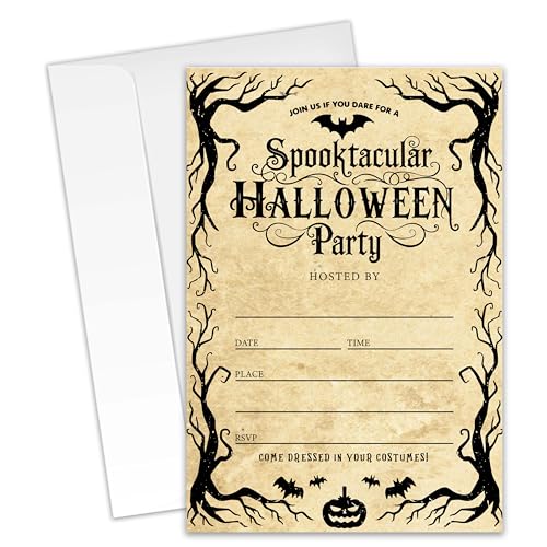 XZMBQ Halloween Party Invitations20 Spooky 4x6 Cards with Envelopes Vintage Bat & Pumpkin Design Halloween Invitation Kit for Costume Party.(175)