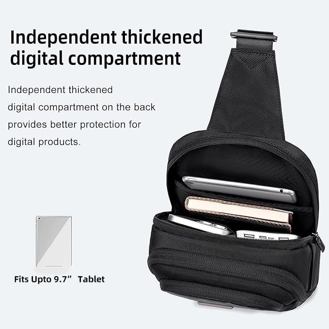 Image of Golden Wolf Sling Backpack for Men Cross Sling Bag for 9.7inch Tablet Office Handgun Bag Chest Bags Sleek Single Shoulder Bag Multi-pocket Water-resistant One Side Bag for Work Casual Daily Use, Black