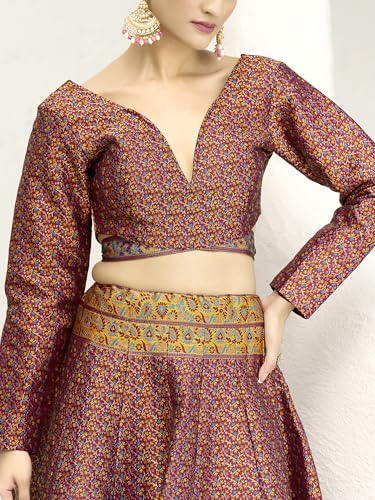 Image of PURVAJA Women's Kanjiwaram Semi-Stitched Lehenga choli