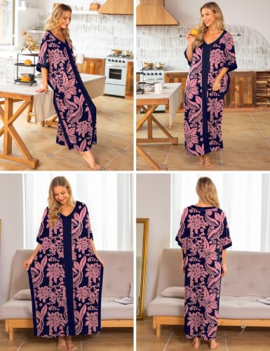 Image of Bloggerlove Caftan Nightgown for Women Cotton House Dress with Pockets