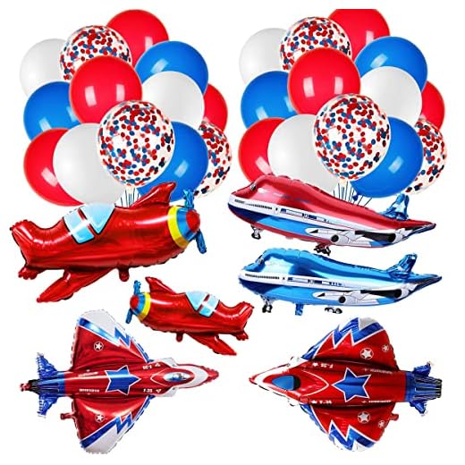 Globo Avion Foil, XiXiRan Globos Decoracion de Avion, Globo Aeroplano, Globos Gigante Avión de Helio, Decoracion Cumpleaños Avion, Globos Decoración de Fiesta, Kit Cumpleaños Globos (86 Pcs)