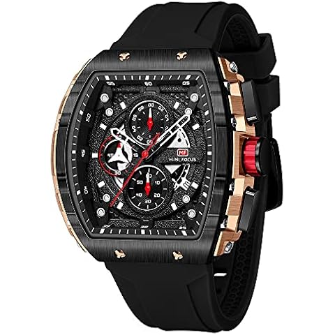 MF MINI FOCUS Men's Watch Fashion Tonneau Wrist Watches (Chronograph/Waterproof/Luminous/Calendar) Silicon Strap Quartz Watch for Men Cover