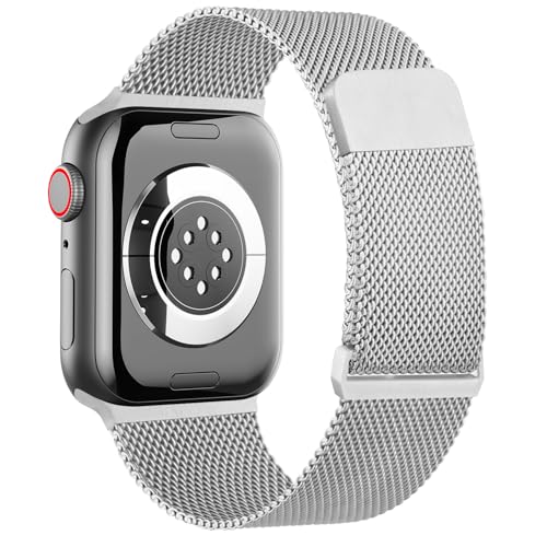 Amzpas Métal Bracelet pour Apple Watch 38mm 40mm 41mm 42mm 44mm 45mm 46mm 49mm Femme Homme, Acier Inoxydable en Métal pour iWatch SE SE2 Series 10 9 8 7 6 5 4 3 2 1 Ultra Ultra 2, Argent