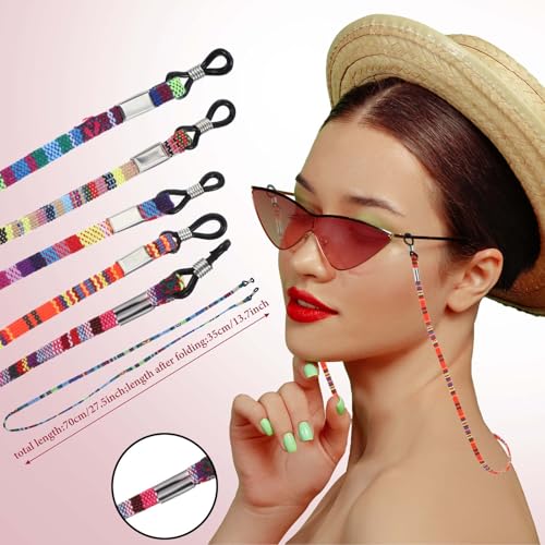 Image of 6 Pcs Eyeglasses Strap for Women Men, Bohemian Eyeglass Strap, Multicolor Eyeglass Chain, Leather Eye Glasses Holders Around Neck Lanyard Braided Accessory Chain