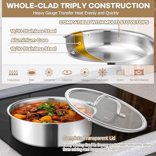 E-far 9pcs Pots and Pans Set, Stainless Steel Cookware Set with Detachable Handle, All-Clad 3-Ply Kitchen Cookware Sets with Removable Handle, Induction Cooking Set for RV Camping, Oven Safe - Image 7