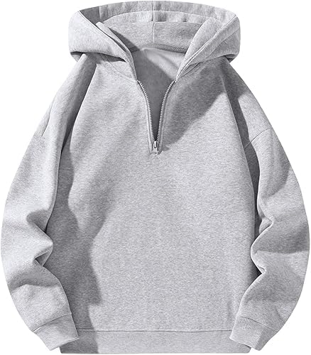 Berrylush Men's Quarter Zip Hoodies Zip Up Hoodie Long Sleeve Drop Shoulder Sweatshirt Casual Pullover in neutral