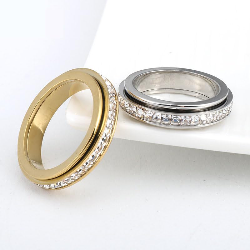 Anxiety Rings for Women Titanium Steel Spinner Fidget Band Rings Cubic Zirconia Relieving Anxiety Wedding Promise Lucky Rings Comfort Fit Size 5 to 10…3