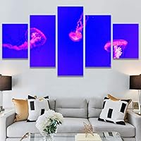 SIGNWIN 5 Panel Canvas Wall Art Group Jellyfish Marine Life Multicolor Photography Realism Tropical Ultra Whimsical for Home Decorations Ready to Hang - 60