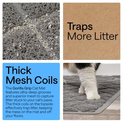 Image of Gorilla Grip Durable Cat Litter Mat (35x23), XL Jumbo, No Phthalate, Water Resistant, Traps Litter from Box & Cats, Scatter Control, Soft on Kitty Paws, Easy Clean Cat Mat (Gray)