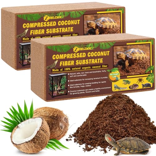 ZeeDix 2Pcs Compressed Coconut Fiber Substrate, 100% Organic Coco Coir Fiber Brick Substrate Fluffy Bearded Dragon Tortoise Snake Terrarium Substrate Loose Natural Husk Terrarium Bedding for Reptiles