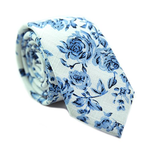 Image of DAZI Men's Skinny Tie Floral Print Cotton Necktie, Great for Weddings, Groom, Groomsmen, Missions, Dances, Gifts.