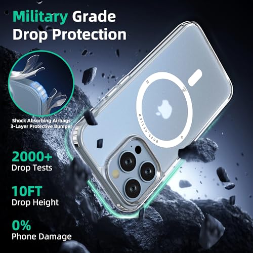 Image of ONES for iPhone 13 Pro Max Slim Magnetic Case, [Compatible with Magsafe] [Military-Grade Drop Protection][Anti-Yellowing] Shockproof Hard Silicone Cover, Translucent Matte