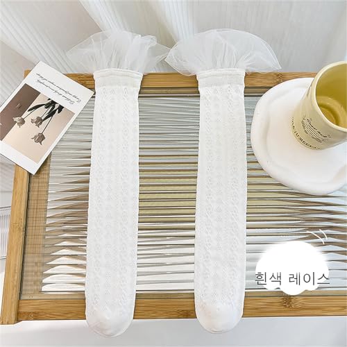 Breathable TulleTrim Socks For Girls School Child Kneehigh Stretchy Spring Dress School Socks Girls4