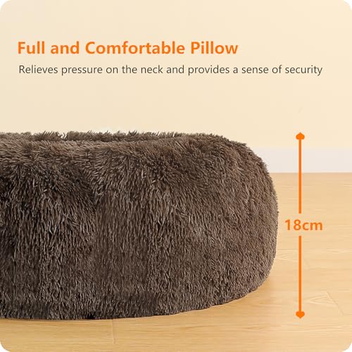 HMTOPE Orthopädisches Hundebett rund Hundekissen Hundesofa Katzenbett Donut Kuscheliges Hundekorb Waschbar, 60 cm Ø, Braun