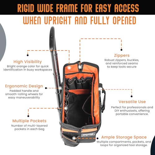 18" Rolling & Duffle Tool Bag - 2 Pack - Portable Tool Bag with Wheels - Water Resistant Fabric - 29 & 15 Pocket Roll Bag for Mechanics, Electricians, Plumbers & Hvac Bag