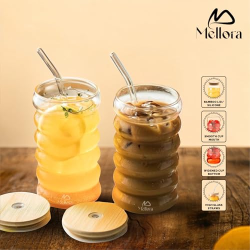 Image of MELLORA Wave Glass Tumbler with Straw 500ml Transparent Sipper for Mocktails & Cocktails | Ideal for Summer Travel, Outings & Daily Use