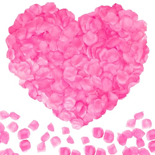 Titelogic 2200PCS Artificial Flower Petals Fake Rose Petals for Romantic Night Wedding Proposal Anniversary Flower Decorations (Deep Pink)