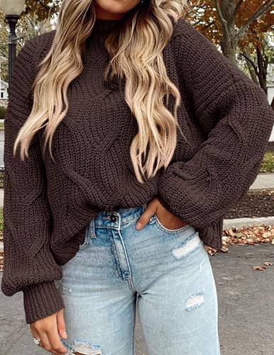 PRETTYGARDEN Women's Fall Oversized Pullover Sweaters Casual Crewneck Long Sleeve Chunky Cable Knit Tops Winter Clothing