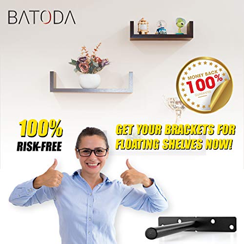 Image of BATODA - 8 inch Heavy Duty Floating Shelf Bracket (6 pcs) - Solid Steel Blind Shelf Supports - Hidden Brackets for Floating Wood Shelves - Screws and Wall Plugs Included (Large Size)