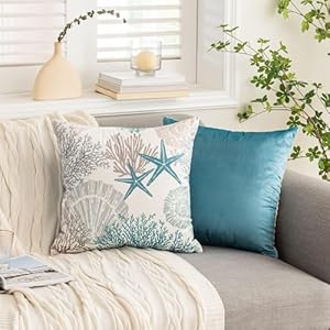 Tritard Nautical Coastal Throw Pillow Covers 18x18 Set of 2 Beach Themed Ocean Seashell Coral Starfish Velvet Couch Decorative Pillow Cases Outdoor Sofa Cushion Cover for Bedroom Living Room, Blue Tritard Nautical Coastal Throw Pillow Covers 18×18 Set of 2 Beach Themed Ocean Seashell Coral Starfish Velvet Couch Decorative Pillow Cases Outdoor Sofa Cushion Cover for Bedroom Living Room Blue
