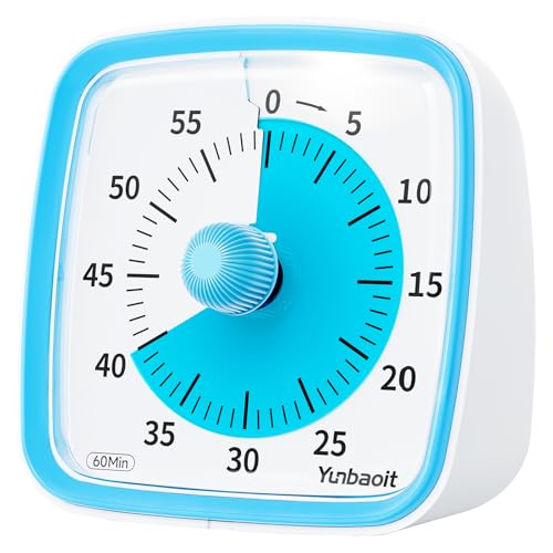 Yunbaoit Visual Timer with Night Light, 60-Minute Countdown Timer for Kids and Adults, Silent Classroom Timer, Time Management Tool for Home, School, or Work (Light Blue)