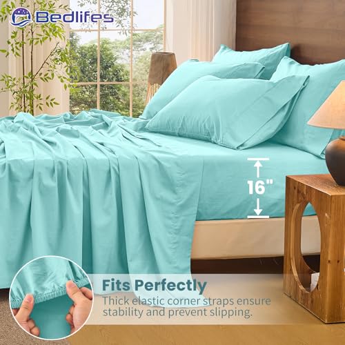 Image of Bedlifes 100% French Linen King Bed Sheet Set - 16 inch Deep Pocket, 4-Piece | Soft & Durable, Breathable & Cooling, Pure Flax Linen, OEKO-TEX Certified, Moisture-Wicking, Easy Care, Machine Washable
