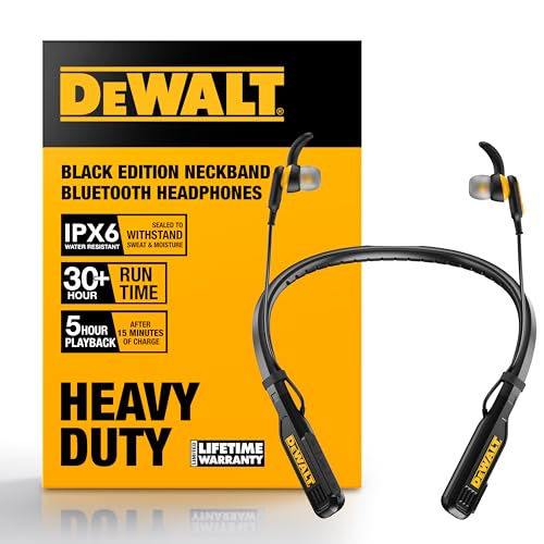 DEWALT Heavy Duty Magnetic Bluetooth Neckband Headphones, Wireless Around the Neck Earbuds w/30H