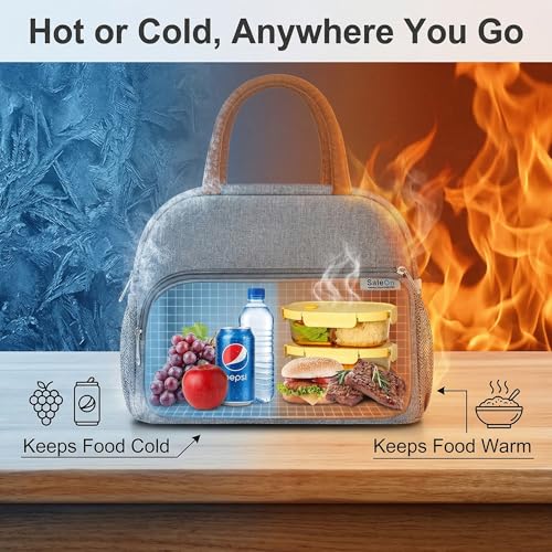 Image of SaleOn Insulated Lunch Bag for Women /Men /Adult, Lunch Box Lunch Bag Women, Small Leakproof Cute Lunch Tote Large Capacity Reusable Lunch Container for Work /Office /Picnic /Beach (Grey)