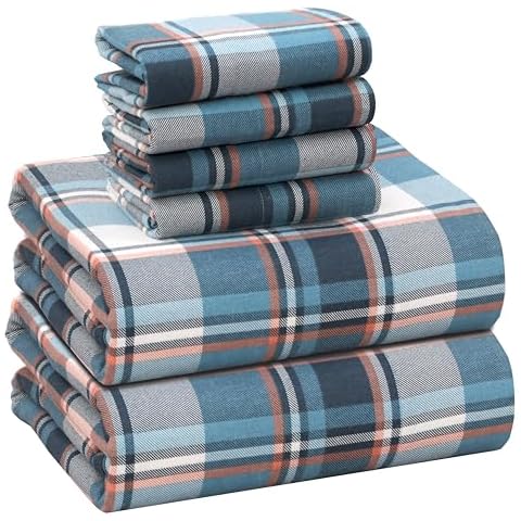 RUVANTI Flannel Sheets Full Size 6 Pcs - 100% Cotton Double Brushed Bed Sheets, Deep Pockets 16 Inches, All Seasons Breathable, Extra Soft & Comfy Full Size Sheets Set, Dynasty Cover