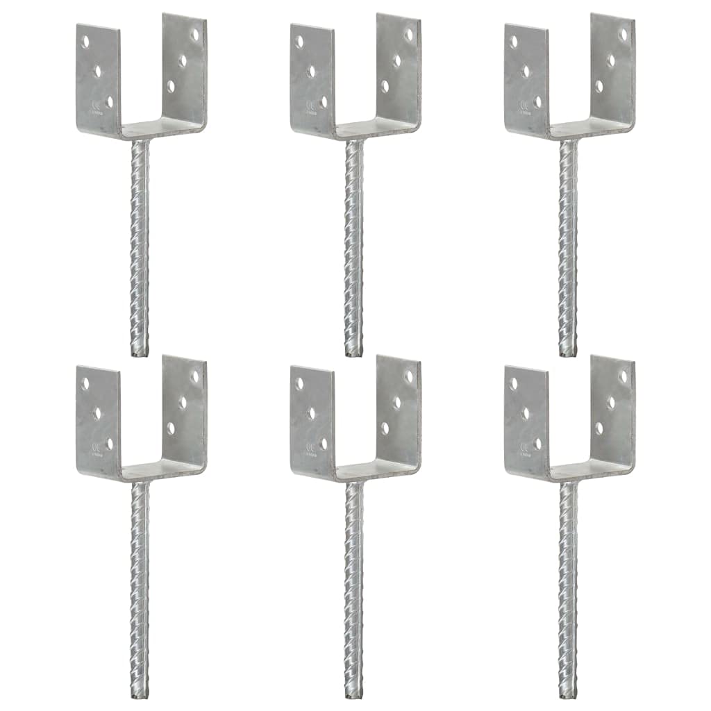 Juego de 6 soportes para postes, color plateado, 9 x 6 x 30 cm, acero galvanizado, anclaje para postes de valla con agujeros preperforados, extremo en espiral, anclaje estable