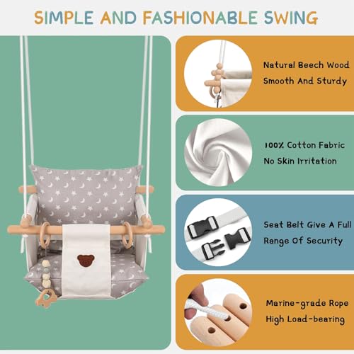 2 en 1 Baby Jumper con Columpio para Niño Pequeño, Saltador y Columpio para Niños Pequeños Interior y Exterior, Algodón (Blanco) miniatura 4