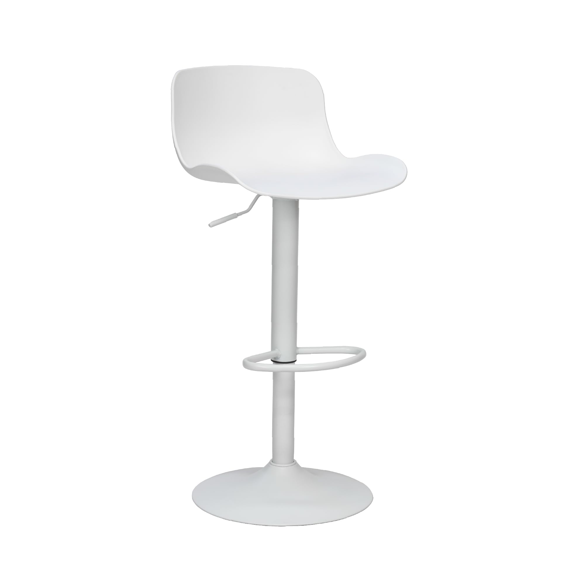 Vaukura Taburete de Bar Giratorio 360º | Altura Ajustable con pistón de Gas | Taburete de Cocina con Base metálica lacada Mate con reposapiés | Asiento ergonómico de Polipropileno Blanco