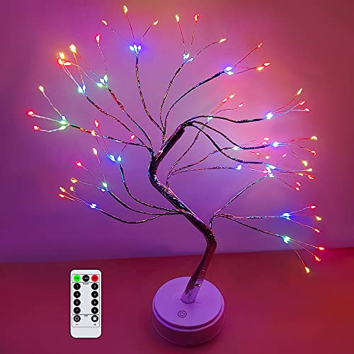 HONPHIER Lampade per albero fai da te, luci da tavolo con 108 LED, telecomando, filo di rame, luci notturne alimentate tramite USB/a batteria, per camera da letto, scrivania, decorazione per feste di