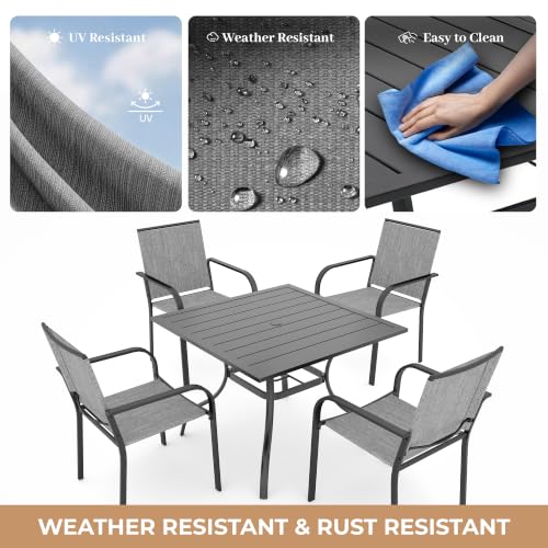 Image of Anmutig 5 Piece Patio Dining Set, 35 inch Square Table & Stackable Chairs Gray