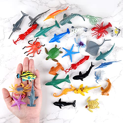 PLULON 32Pcs Meerestierfiguren Spielzeug, Meeresbewohner Tierspielzeug Kinder Spielfiguren Kunststoff Tiere Kuchendeckel für Kinder Party Favor Supplies, Geburtstagsgeschenke