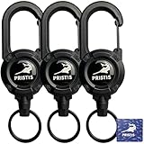 Pristis 3 pack heavy duty Zinger Retractors, saltwater resistant casing & 28' stainless steel wire rope, retractable badge reel, 360 rotation keychain & carabiner clip for fly fishing cycling hiking