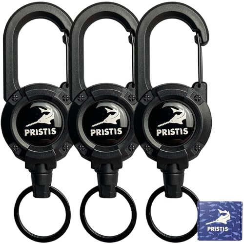 Pristis 3 Pack Heavy Duty Zinger Retractors Saltwater Resistant 28 Stainless Steel Wire Rope Tether Carabiner Clip Retractable Badge Reel Holder Belt Keychain Lanyard Fly Fishing Gear Keeper