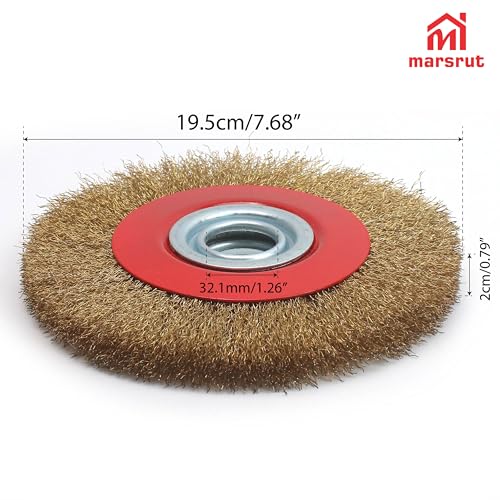 Image of 8 Inch Wire Wheel for Bench Grinder, Crimped Steel Brass Coated Brush with 1 /2 inch 5 /8 inch 3 /4 inch 7 /8 inch 1 inch Arbors, Round Grinding Accessories for Paint Rust Removal Deburring Descaling Finishing Polishing