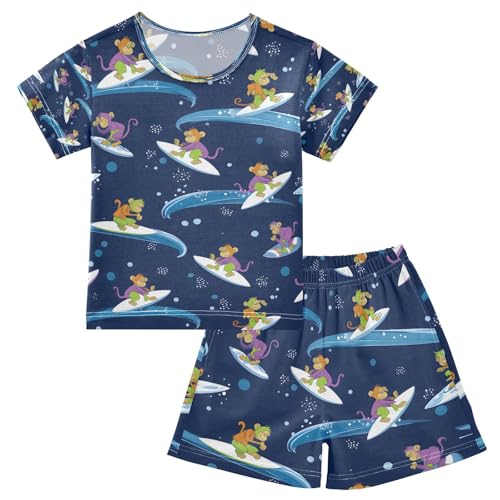senya Monkey Surfing Space Summer Pajamas Set Short Cotton Sleepwear 2 Piece