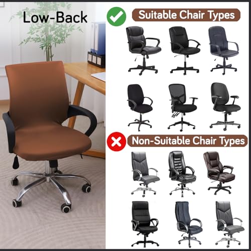 Image of HOKIPO 'SereneSolids' 140 GSM Office Chair Cover for Desk Chair (Low-Back) - 140 GSM Stretchable Fabric - Washable & Anti-Slip - Fits Small & Low-Back Office Chairs, Brown (AR-6222-BR-S)