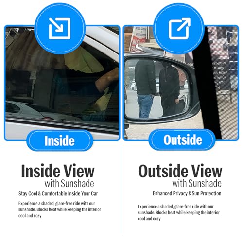 Image of Autofact Magnetic Car Sunshades Compatible with Hyundai Xcent (2014 to 2020) (Set of 4) - Easy Installation, UV Protection (Front 2 Half-Cut for Side Mirror Visibility, Rear 2 with Zippers)